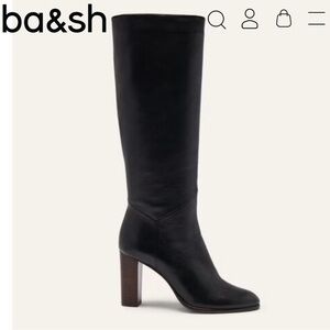 Ba&Sh Black Leather Knee-High Block Heel Boots size 38